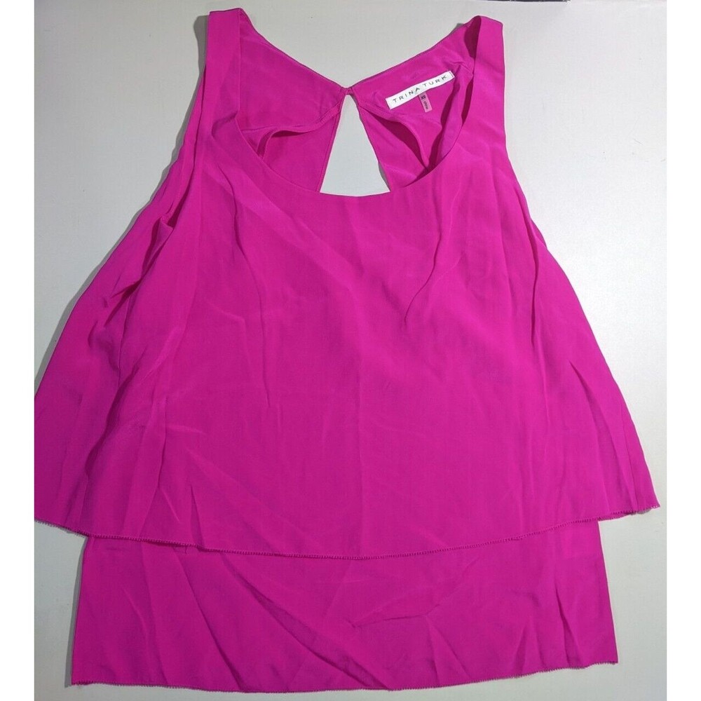Trina Turk Hot Pink Silk Scoop Neck Layered Tank Top - Picture 2 of 9